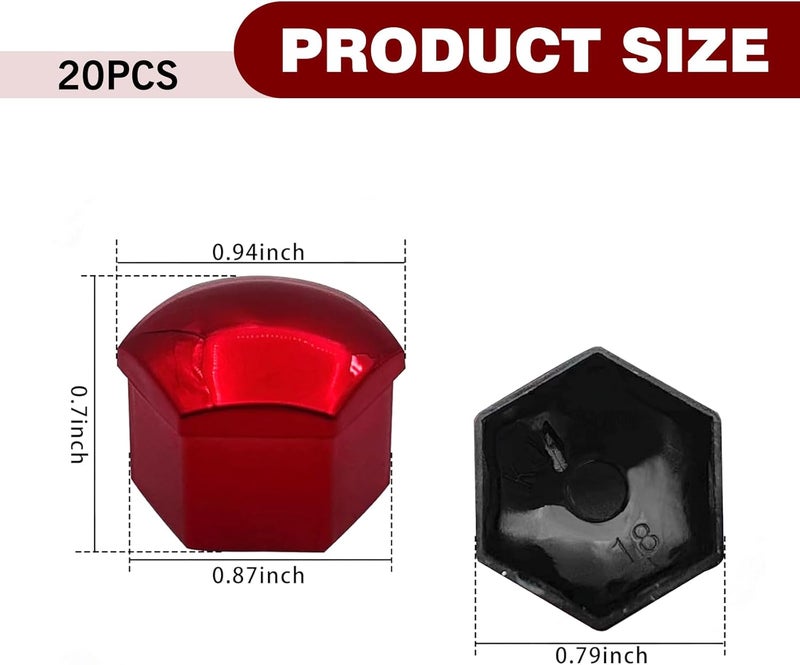 Downhill 20 PCS 17MM Wheel Lug Nut Covers, Cratch and Rust Resistant Hexagon Car Wheel Nut Caps, Wheel Center Bolt Caps with Removal Clip, for Most Cars, Trucks, SUVs (Red) - Image 2